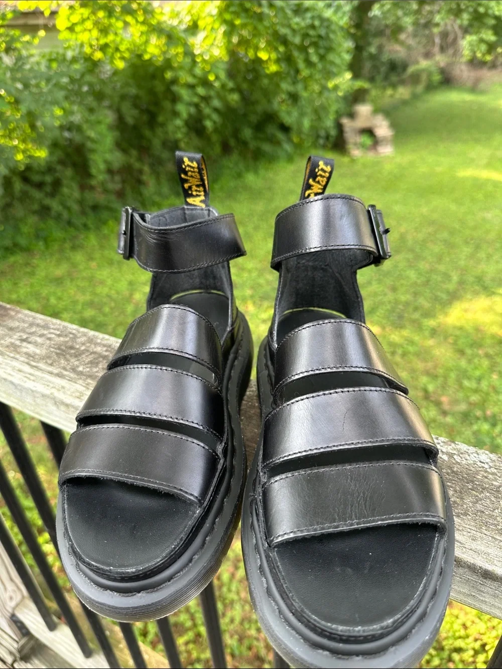 Dr. Martens Clarissa II Black Leather Triple-Strap Platform Gladiator Sandals 6